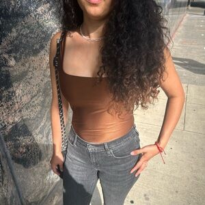 Brown Squareneck Bodysuit